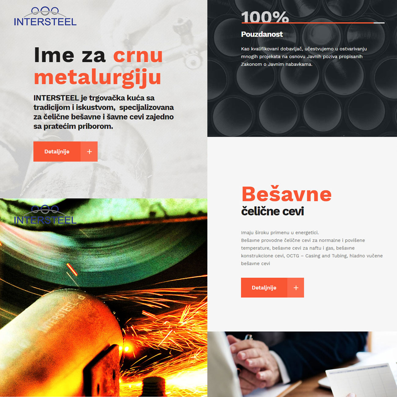 website design for Intersteel - vertical split slider on homepage by Ana Balog design