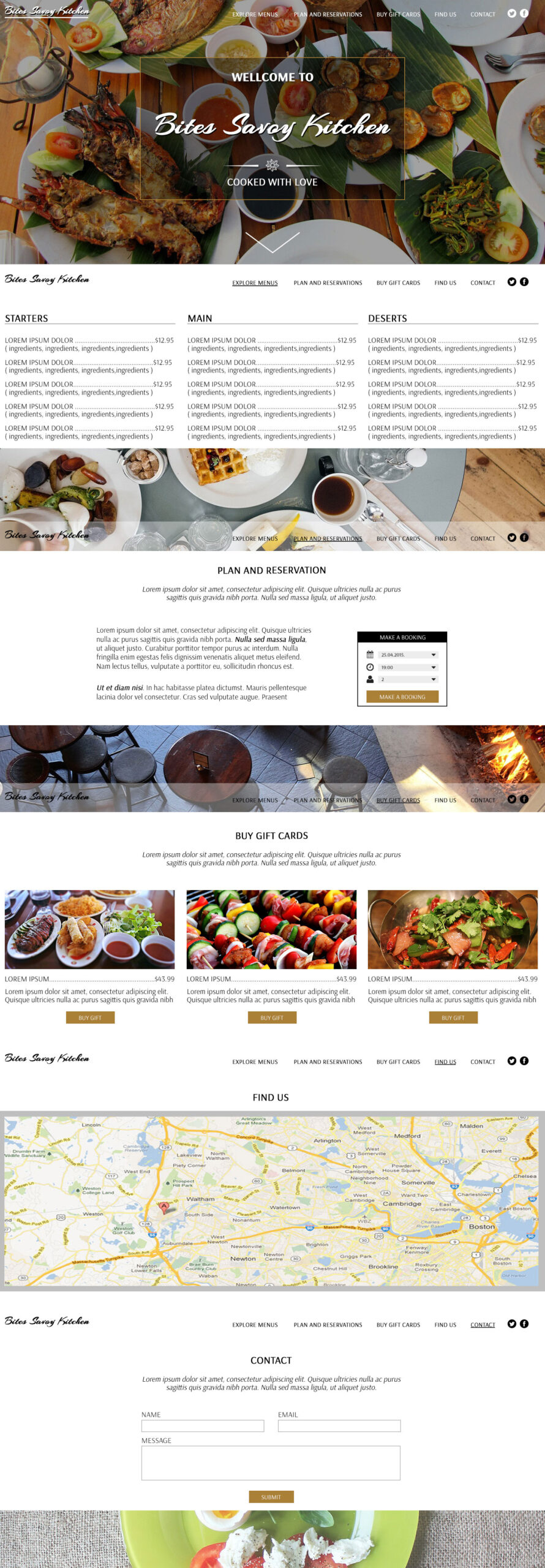 One page restaurant website design